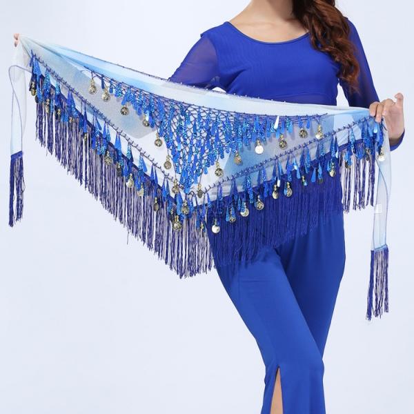 3 Rows Coins Sequin Bling Belly Dance Skirt Dancing Costume Wrap Hip
